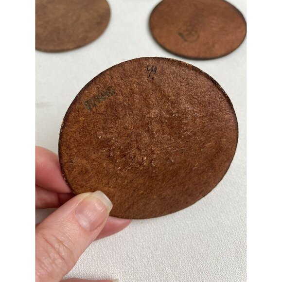 Round Leather Coasters Embossed Handpainted Floral Maple Leaf Canada Souvenirs 4 - Picture 5 of 7